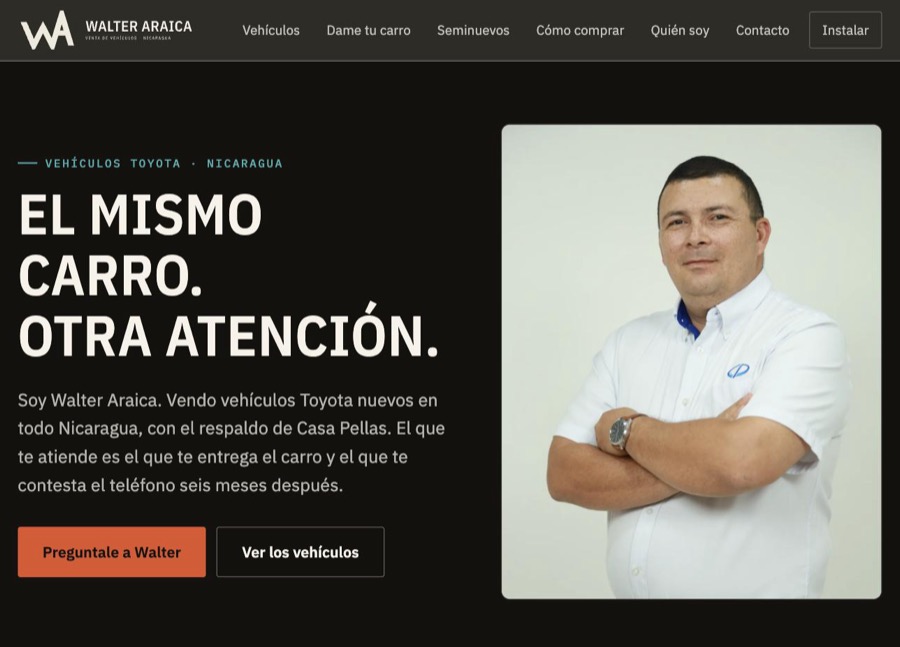 Sitio de Walter Araica, venta de vehículos en Nicaragua